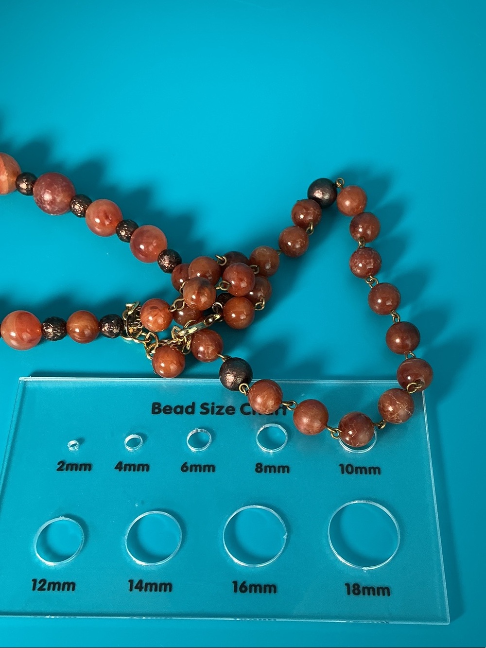 Vintage Lydell NYC Double Strand Acrylic Bead Red Agate Pendant Necklace - Picture 10 of 11